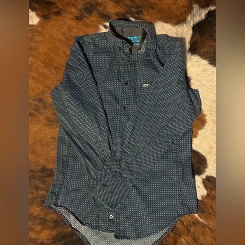 Wrangler 20X “Competition” Men's Patterned Navy Button Down Shirt